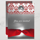 WIT ROOD LINT DAMAST GEËMONOGRAMMEERDE EDELSTEEN KAART (Voorkant / Achterkant)