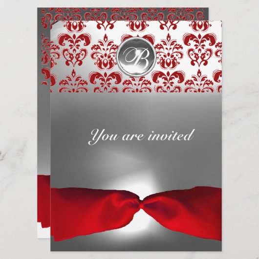 WIT ROOD LINT DAMAST GEËMONOGRAMMEERDE EDELSTEEN KAART (Voorkant / Achterkant)