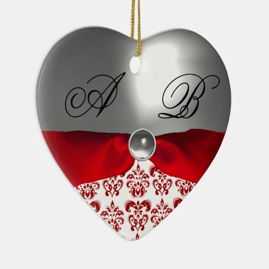 WIT ROOD LINTEN DAMAST INITIALEN EDELSTEEN KERAMISCH ORNAMENT (Rechts)