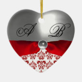 WIT ROOD LINTEN DAMAST INITIALEN EDELSTEEN KERAMISCH ORNAMENT (Voorkant)