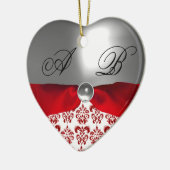 WIT ROOD LINTEN DAMAST INITIALEN EDELSTEEN KERAMISCH ORNAMENT (Links)