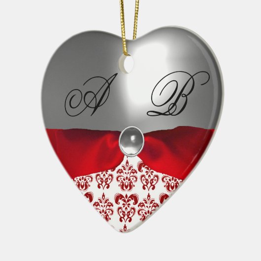 WIT ROOD LINTEN DAMAST INITIALEN EDELSTEEN KERAMISCH ORNAMENT (Links)