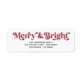 Wit Rood Merry Bright Retro Xmas Retour Adres Etiket (Voorkant)