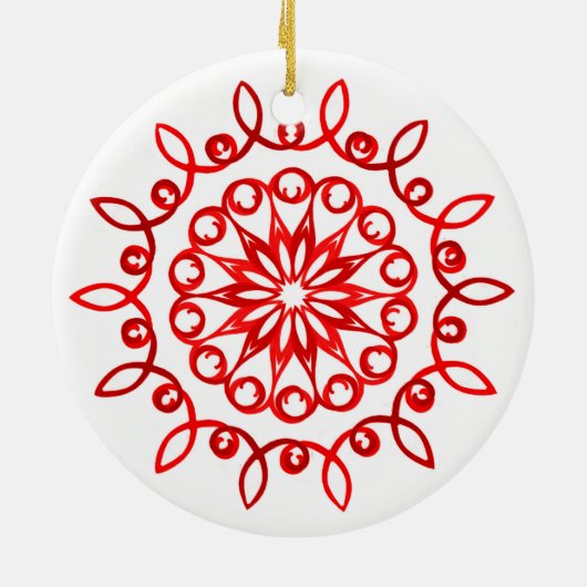 Wit Rood Mooie Sierlijke Traditionele Kerstmis Keramisch Ornament (Achterkant)