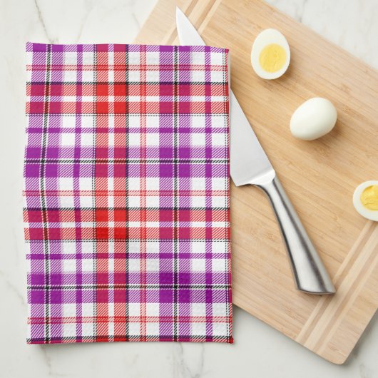 Wit Rood Paars Geruit Schotse Ruit Design Theedoek (Quarter Fold)