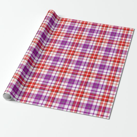 Wit Rood Paars Geruit Tartan Design  Cadeaupapier (Uitgerold)