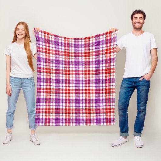 Wit Rood Paars Geruit Tartan Design  Fleece Deken (In situ)