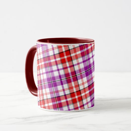 Wit Rood Paars Geruit Tartan Design  Mok (Voorkant links)