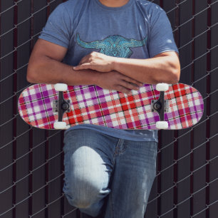 Wit Rood Paars Geruit Tartan Design Persoonlijk Skateboard