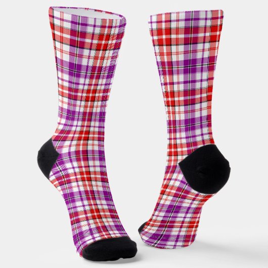 Wit Rood Paars Geruit Tartan Design Sokken (Gebogen)