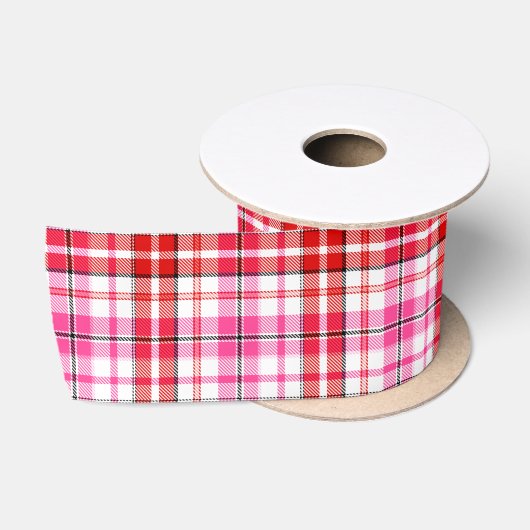 Wit Rood Roze Geruit Schotse Ruit Design Satijnen Lint (Spoel)