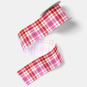 Wit Rood Roze Geruit Schotse Ruit Design Satijnen Lint (Achterkant)