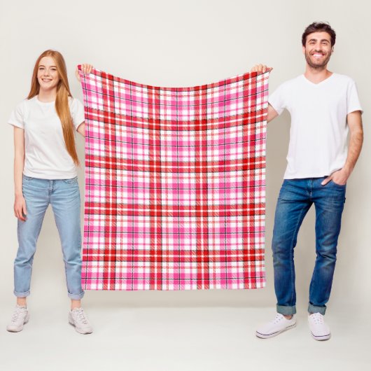 Wit rood roze geruit tartan ontwerp  fleece deken (In situ)