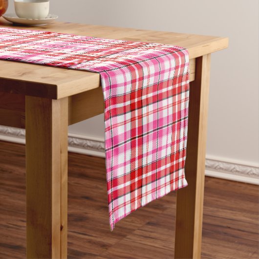 Wit rood roze geruit tartan ontwerp korte tafelloper (Voorbeeld)