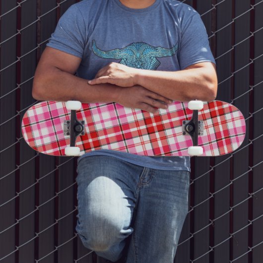 Wit rood roze geruit tartan ontwerp  persoonlijk skateboard (Buiten 3)