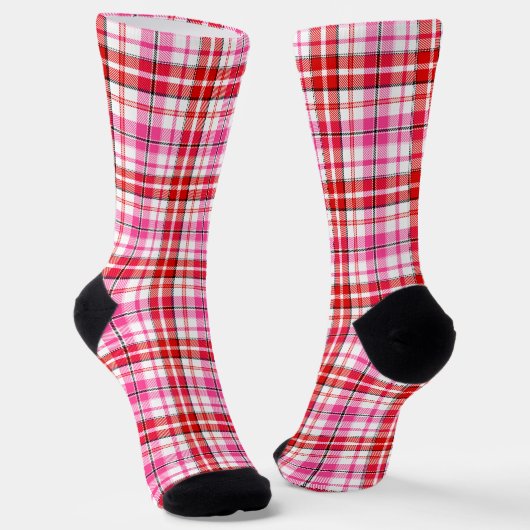 Wit rood roze geruit tartan ontwerp sokken (Gebogen)
