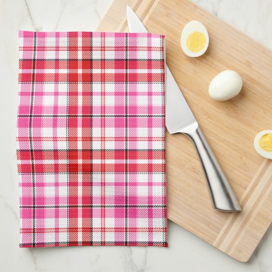Wit rood roze geruit tartan ontwerp theedoek (Quarter Fold)