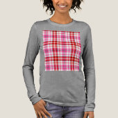 Wit rood roze geruit tartan ontwerp  Tri-Blend shirt (Voorkant)