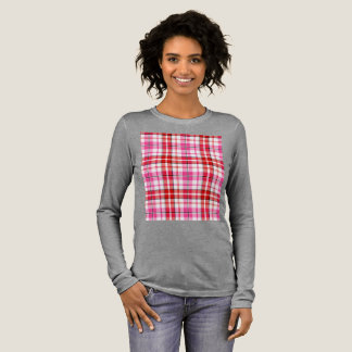 Wit rood roze geruit tartan ontwerp Tri-Blend shirt