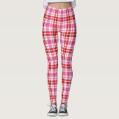 Wit Rood Roze Geruite Tartan Design Leggings (Voorkant)
