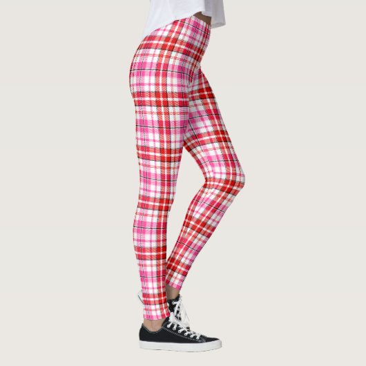 Wit Rood Roze Geruite Tartan Design Leggings (Rechts)