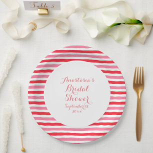 Wit Rood Roze Strepen Vrijgezellenfeest Papieren Bordje