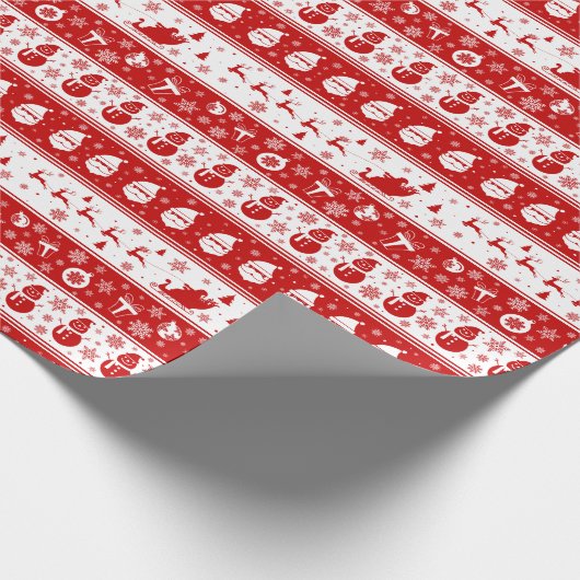 Wit & Rood Santa Gezicht en Sneeuwmanpatroon Cadeaupapier (Hoek)