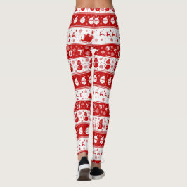 Wit & Rood Santa Gezicht en Sneeuwmanpatroon Volle Leggings