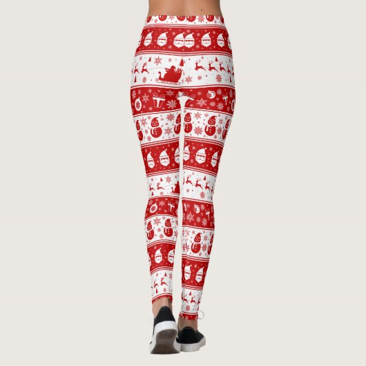 Wit & Rood Santa Gezicht en Sneeuwmanpatroon Volle Leggings (Achterkant)