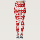 Wit & Rood Santa Gezicht en Sneeuwmanpatroon Volle Leggings (Voorkant)