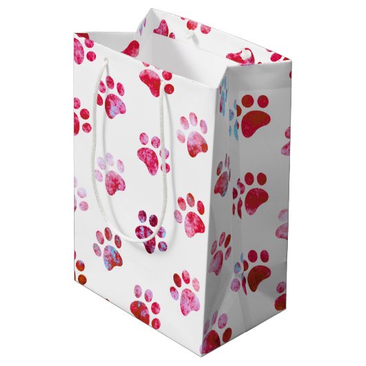 Wit Rood Textuur Pootafdruk Patroon Medium Cadeauzakje (Achterkant Gekanteld)