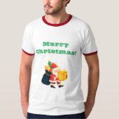 Wit/Rood Vrolijk Kerstfeest Wensen Gedrukt Ringer T-shirt (Voorkant)