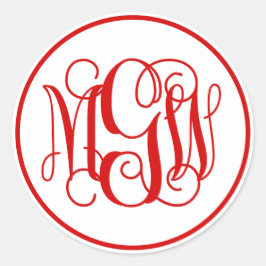 Wit Rood Wijnstok Script Monogram, Doe-het-zelf BG Ronde Sticker