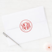 Wit Rood Wijnstok Script Monogram, Doe-het-zelf BG Ronde Sticker (Envelop)