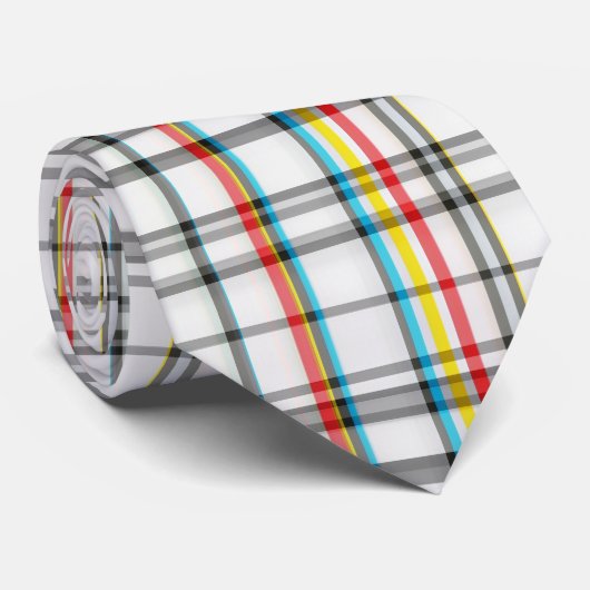 Wit Rood Zwart Blauw Tartan Stropdas (Opgerold)