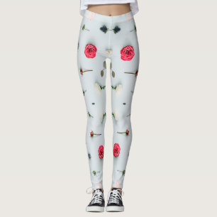 Wit & Roos 2x2 Bloemenpatroon Huwelijksreis stijl Leggings