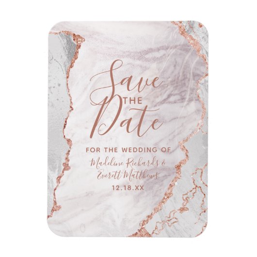 Wit & Roos Gold Agaat Folie Save the Date Bruiloft Magneet (Verticaal)