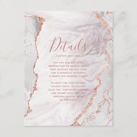 Wit & Roos Gold Agaat Marmer Bruiloft Details Informatiekaartje (Voorkant)