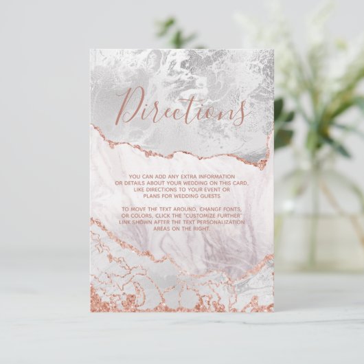 Wit & Roos Gold Agaat Marmer Bruiloft Routebeschri Informatiekaartje (Staand voorkant)