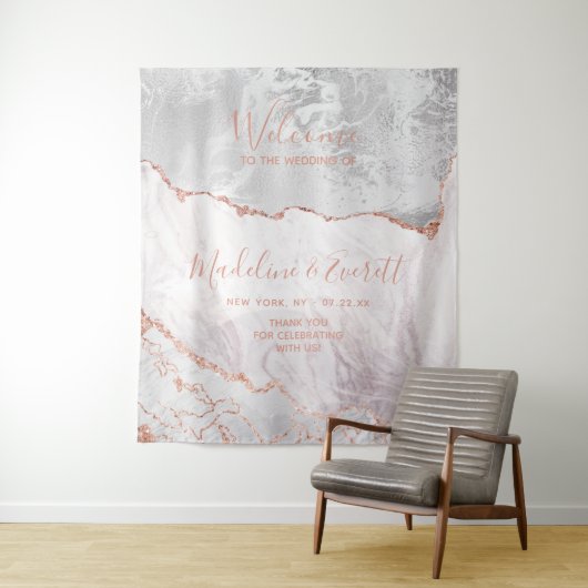 Wit & Roos Gold Agaat Marmer Bruiloft Welkom Wandkleed (In situ)