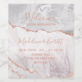 Wit & Roos Gold Agaat Marmer Bruiloft Welkom Wijn Etiket (Enkel label)