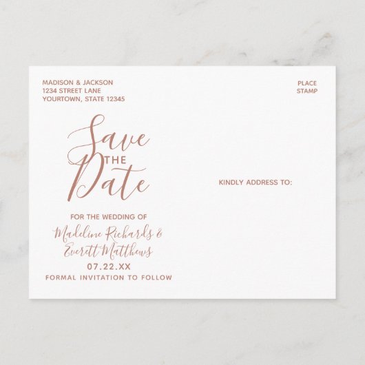 Wit & Roos Gold Agaat Marmer Folie Save the Date Aankondigingskaart (Achterkant)