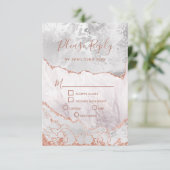 Wit & Roos Goud Agaat Marmer Bruiloft RSVP Antwoor (Staand voorkant)