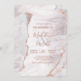 Wit & Roos Goud Agaat Marmer Folie Modern Bruiloft Kaart