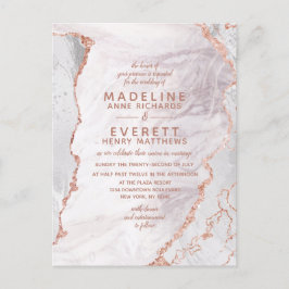 Wit & Roos Goud Agaat Marmer Folie Modern Bruiloft Uitnodiging Briefkaart