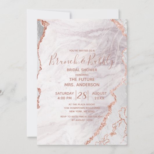 Wit & Roos Goud Brunch & Bubbly Vrijgezellenfeest Kaart (Voorkant)