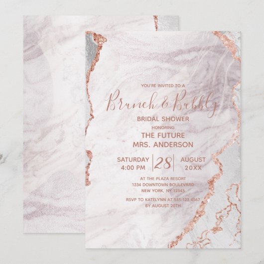 Wit & Roos Goud Brunch & Bubbly Vrijgezellenfeest Kaart (Voorkant / Achterkant)