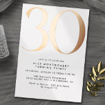 Wit & Roos Goud | Eenvoudige luchtige 30e verjaard Folie Uitnodiging<br><div class="desc">Moderne 30e verjaardagsuitnodigingen met een grote kop "30" in echte metallic folie. De gegevens van uw evenement worden hieronder in mat zwart lettertype afgedrukt. Roos gouden accenten op een heldere witte achtergrond. (Achtergrondkleuren kunnen worden gewijzigd met het ontwerpgereedschap. U kunt ook het type metalen folie wijzigen.)</div>