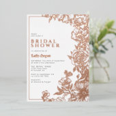 Wit & Roos Goud | Elegant bloemig Vrijgezellenfees Folie Uitnodiging (Staand Voorkant)