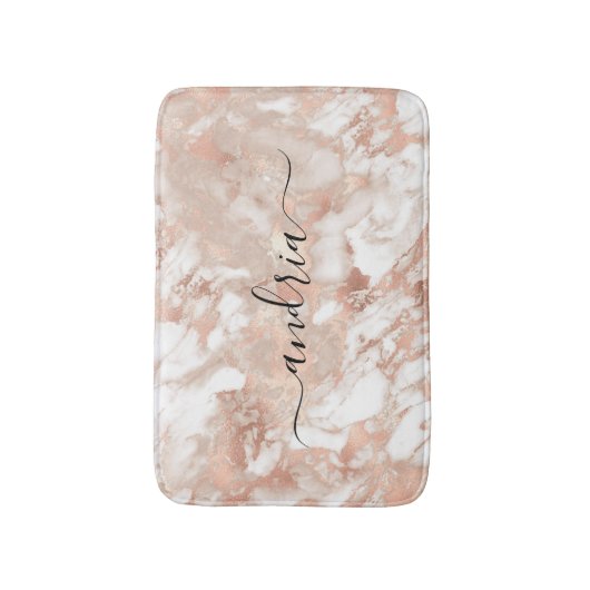 Wit & Roos Goud Marmer 6, Zwart Script Naam Badmat (Voorkant Verticaal)